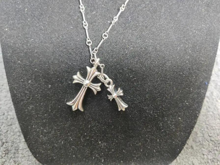 S925 Sterling Silver Necklace for Women, Fashionable and Unique Vintage Cross Necklace for Men, Simple Clavicle Chain, European and American Trendy Jewelry