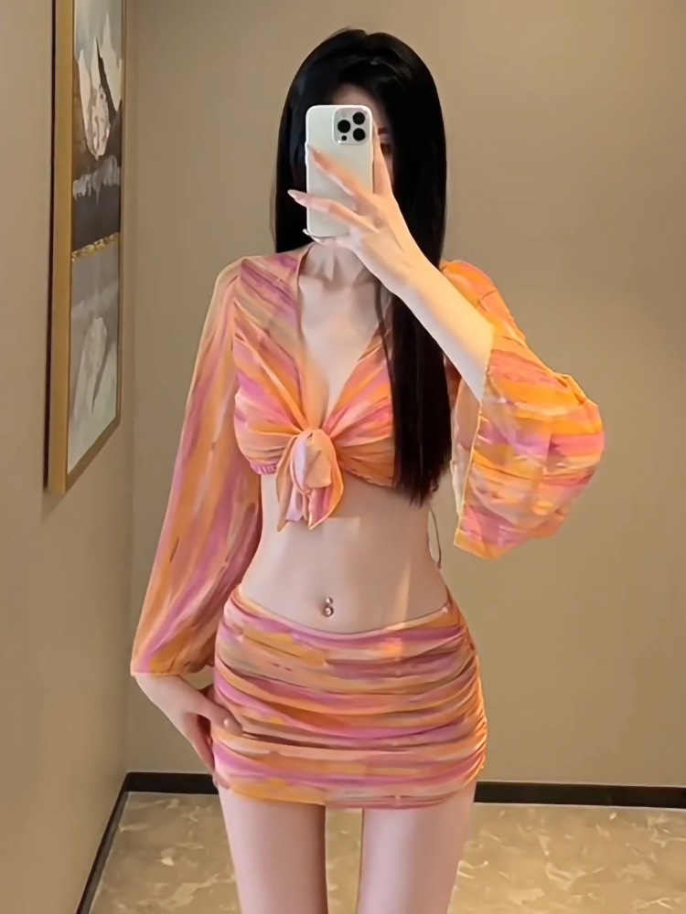 2024 new bikini swimsuit women's new blouse suit high-end sexy small chest split four-piece beach