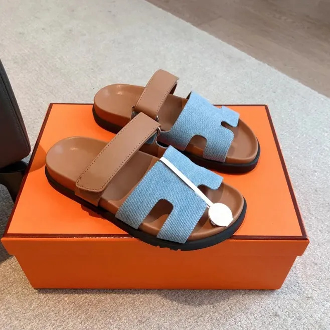 In-Stock Summer New Style Flat Thick-Soled Slippers with One-Strap Magic Leather Design, Casual Beach Sandals for Outdoor Wear