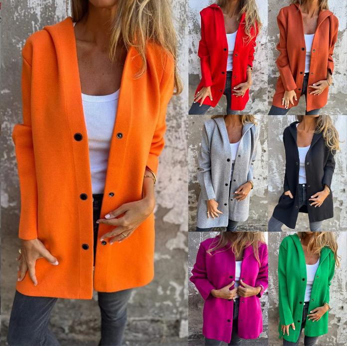 2025 Amazon AliExpress Independent Station_Fall/Winter Solid Color Casual Single-breasted Hooded Jacket