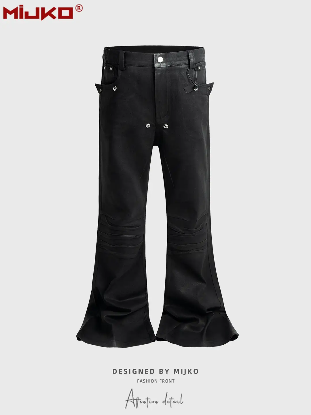 Mijko Men's and Women's Coated Stretch Flared Jeans Unisex with Rivet Decoration Wide-Leg Street Fashion Pants