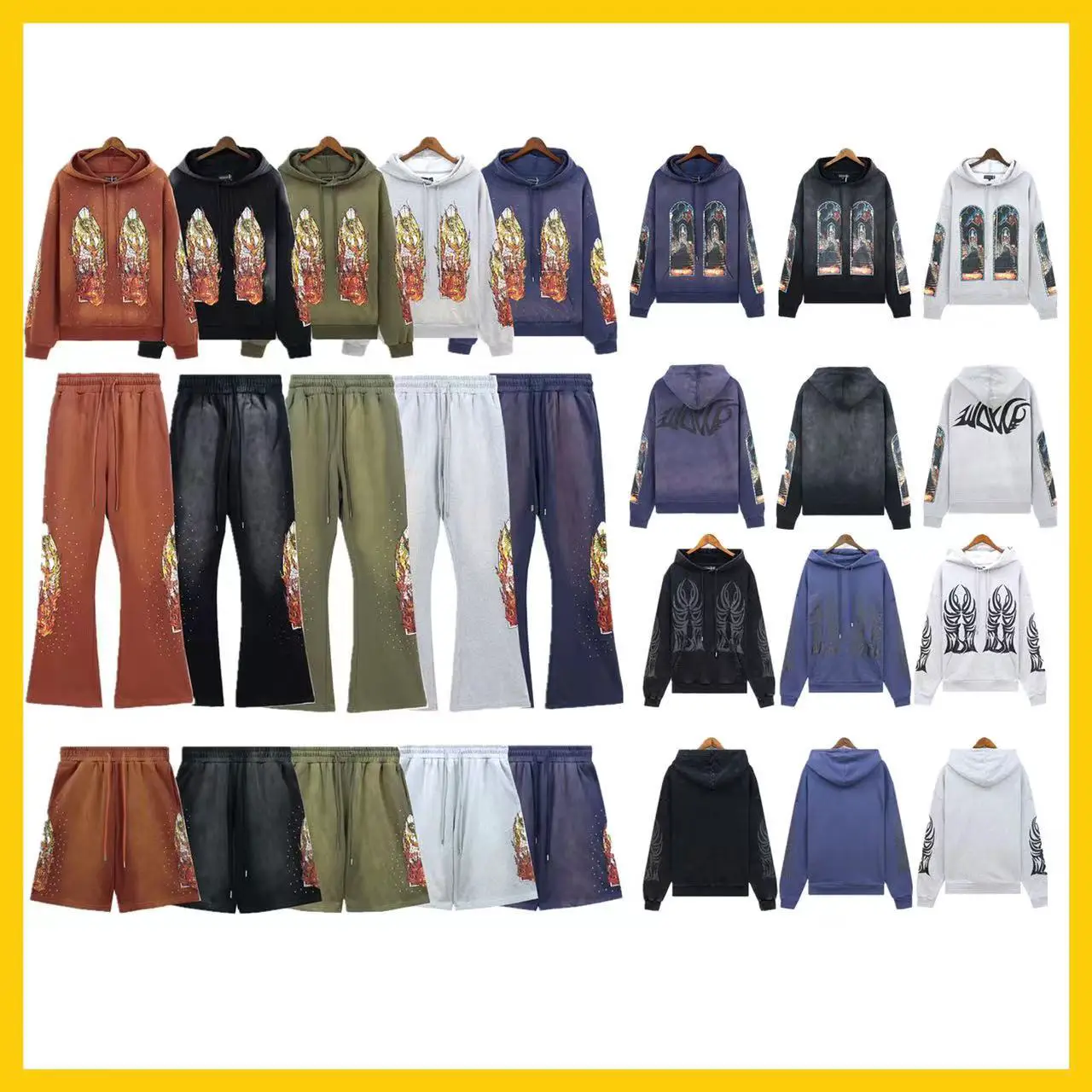American High Street Fashion Brand Washed and Distressed Heavy-Duty Printed Men's and Women's Couple Hoodies Shorts Hooded Sweatshirt Suit Pants