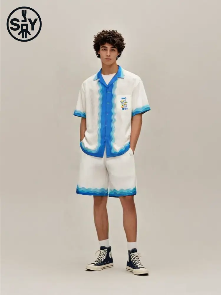 【S&amp;Y】Casa Sports Cuban Collar Shirt Set Short-Sleeved Men's Spring and Summer Nautical Style Shirt and Shorts Two-Piece Set