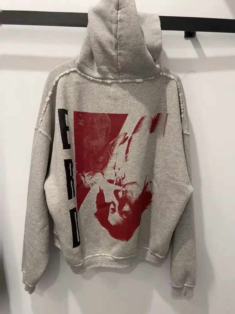 Erd Melancholic Rich Second-Generation 25Ss Red Artistic Portrait Distressed Hoodie Unisex Trendy
