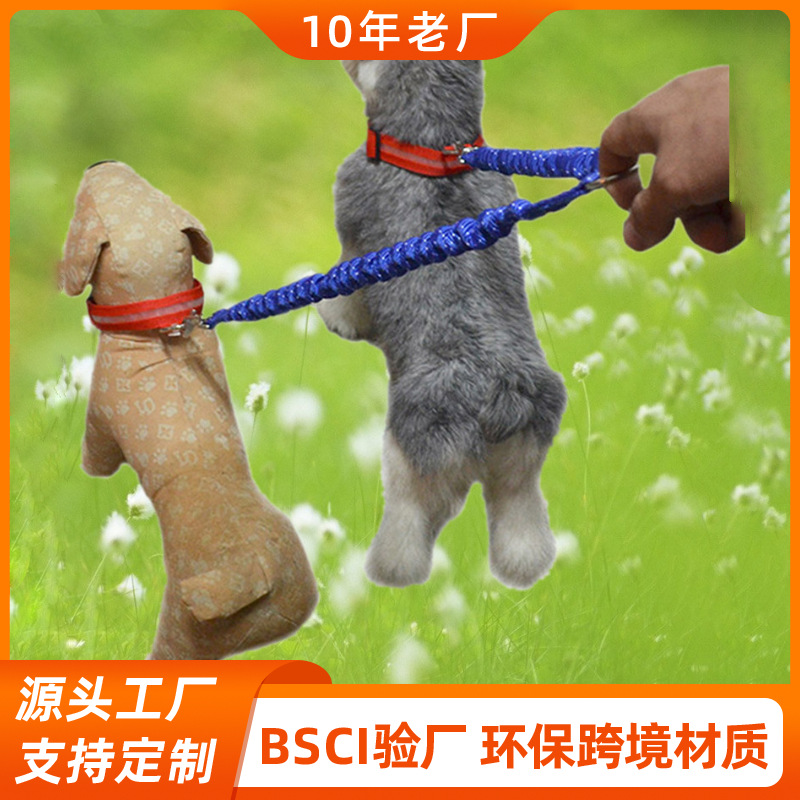 Cross-Border Dual-Head Dog Leash, Anti-Shock Elastic Leash for Walking Large Dogs Outdoors
