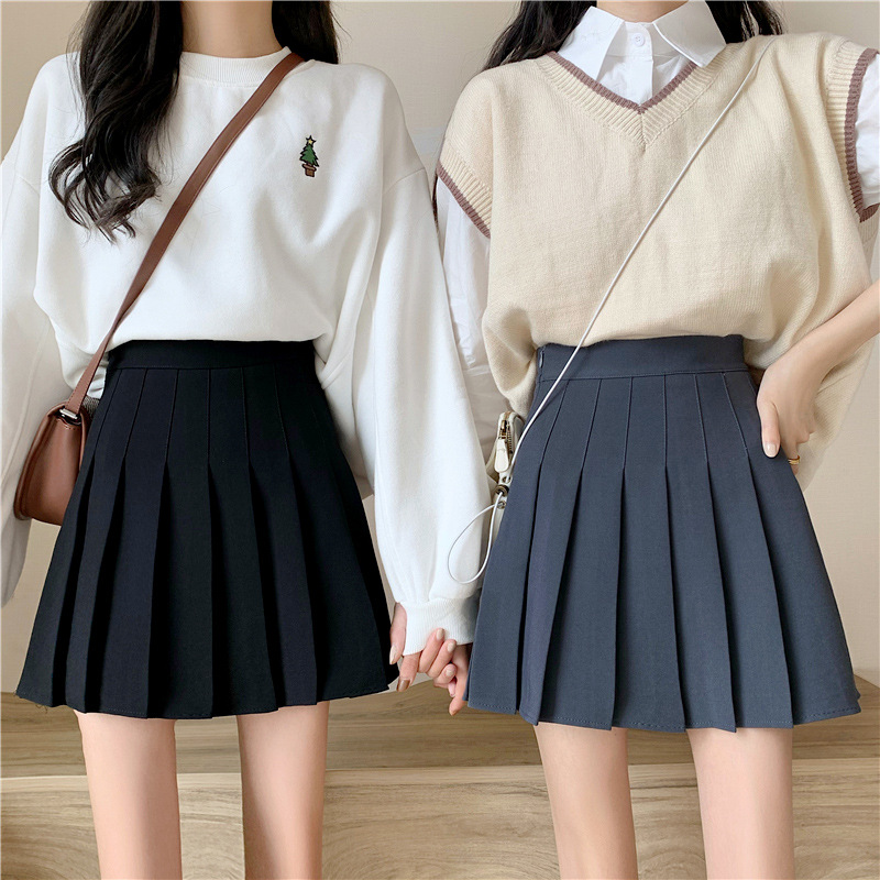 Spring 2024 New preppy style high waist slimming JK pleated skirt A- line skirt female young student skirt