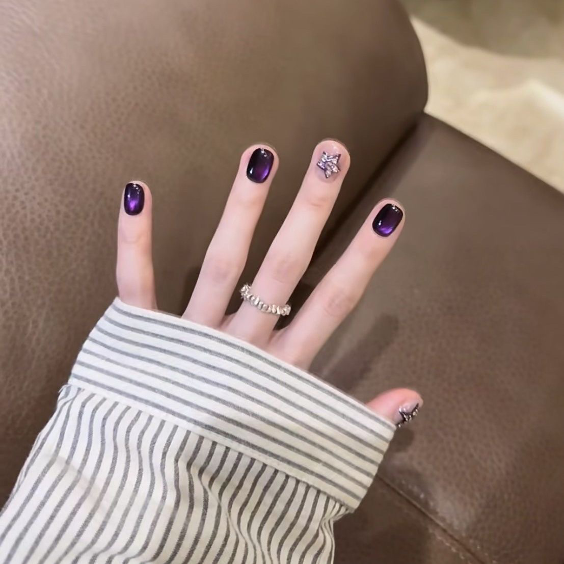 [Mei Zi Xing] ins Cat's Eye Hand-worn White Finished Nail Patch Removal Fake Nail Patch