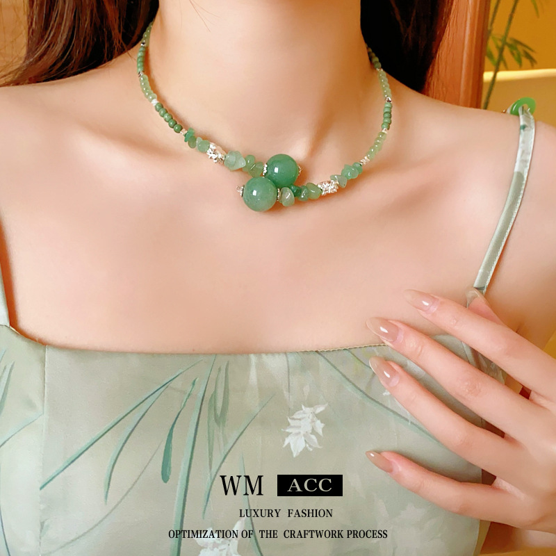 New Chinese Beaded Lotus Jade Collar National Fashion Personality Design Clavicle Chain Niche Advanced Necklace Wholesale