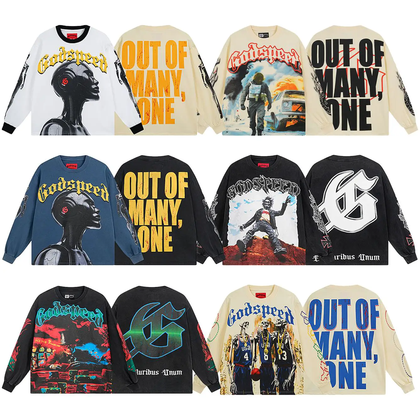 Beautiful tide Gspd Rock Street Retro Loose Print long sleeve shirt
