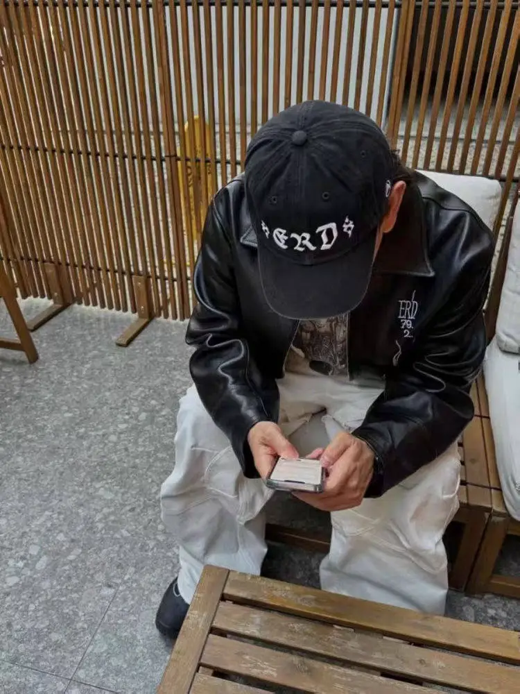 [in Stock] Erd Independent 24Ss Melancholy Rich Second Generation Sanskrit Slogan Logo Portrait Embroidery Washed Baseball Cap
