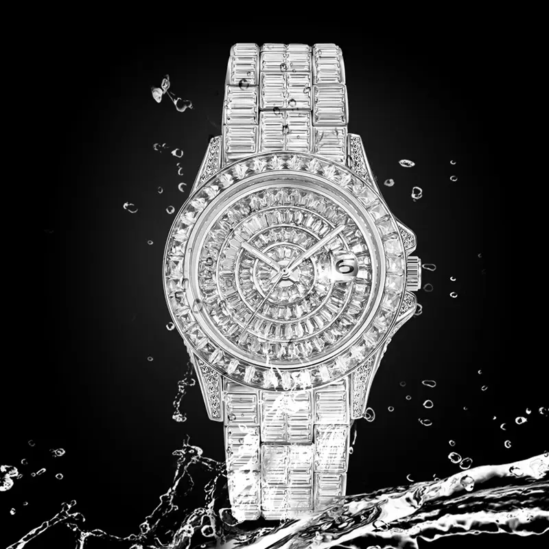 Luxurious Large Dial Watch Men Full Diamond t Square Zirconium Super Flash Diamond Full Star Watch Trendy hip hop Quartz Watch