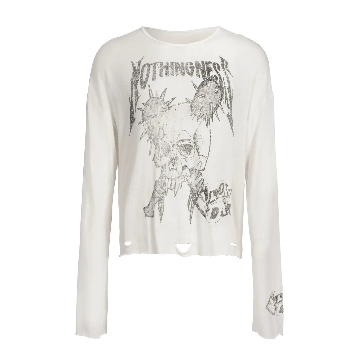 NOTHINGNESSWORLD 24SS'爱'系列破坏刮烂设计夏季网纱长袖TEE-NOTHINGNESS WORLD