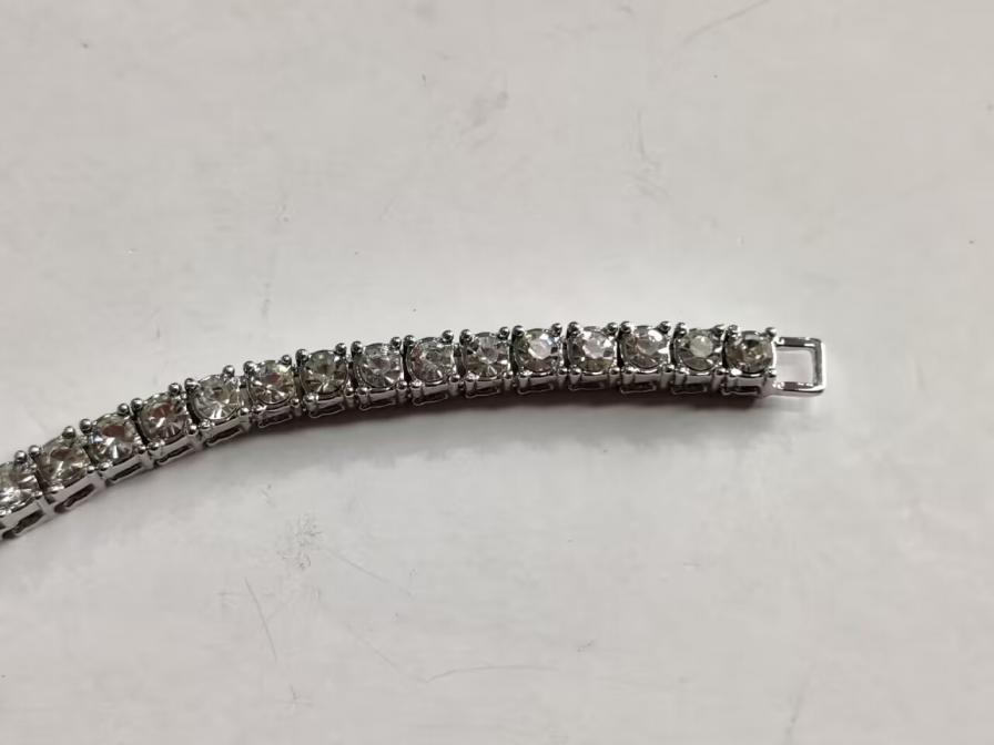 Tennis Necklace Silver Tone Rhinestone QC