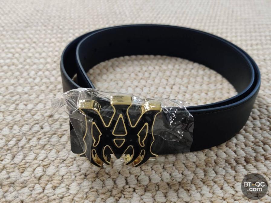 Amiri Black Leather Belt with Gold Logo Buckle QC