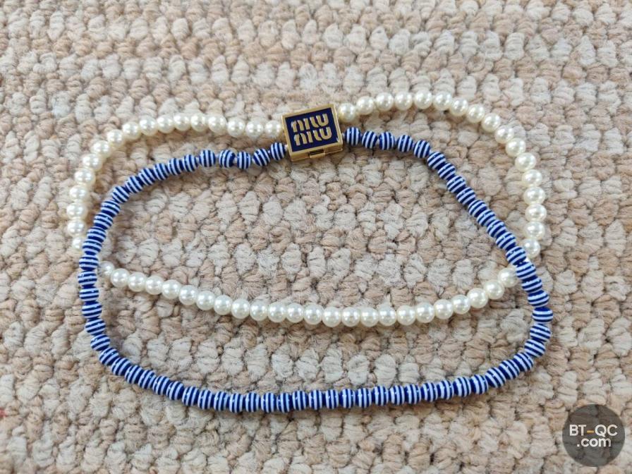Miu Miu Pearl and Blue Stripe Necklace QC