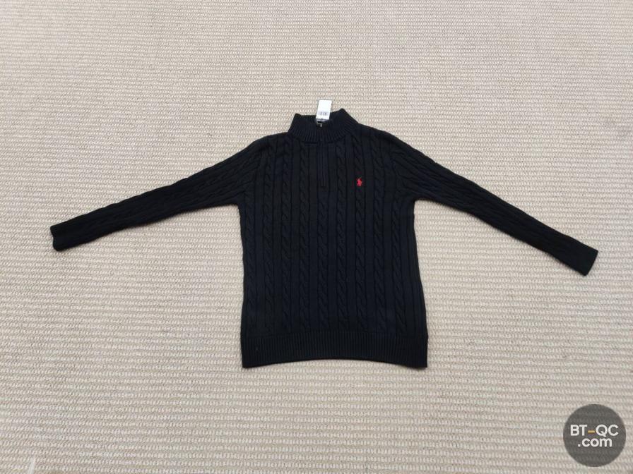 Ralph Lauren Cable Knit Quarter Zip Sweater Black QC