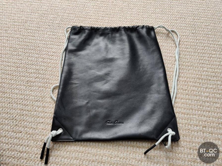 Rick Owens Black Leather Drawstring Backpack QC