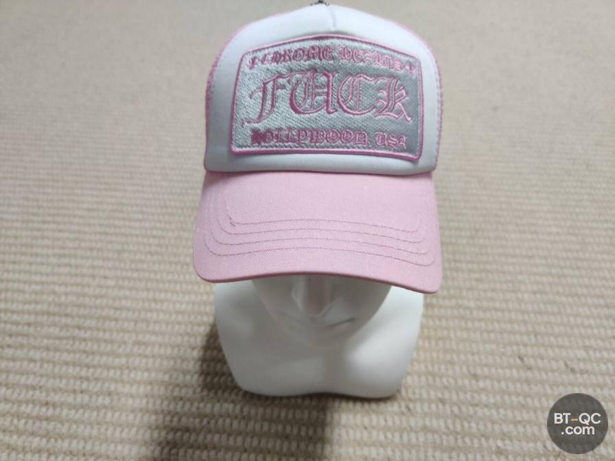 Chrome Hearts Fuck Hollywood USA Trucker Hat Pink White QC