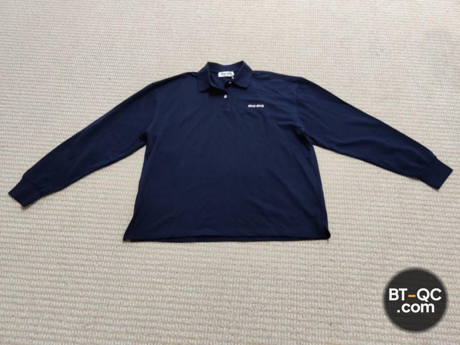 Miu Miu Long Sleeve Polo Shirt Navy QC
