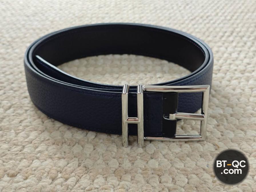 Hermes H Buckle Belt Navy Blue Leather QC