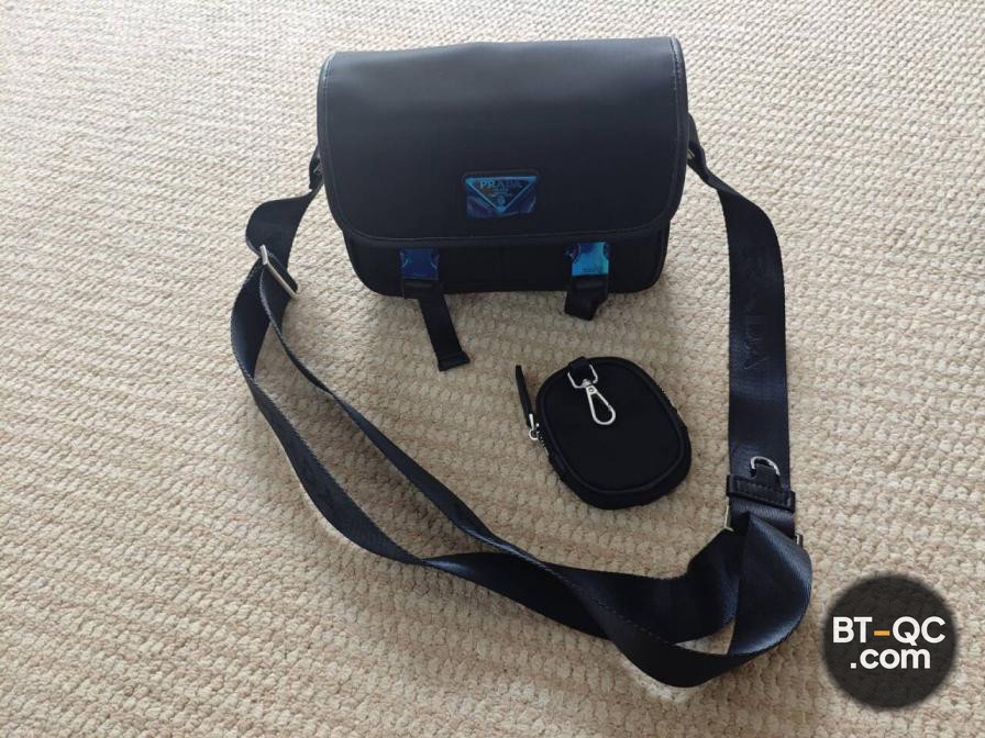 Prada Black Nylon Shoulder Bag with Blue Accents QC