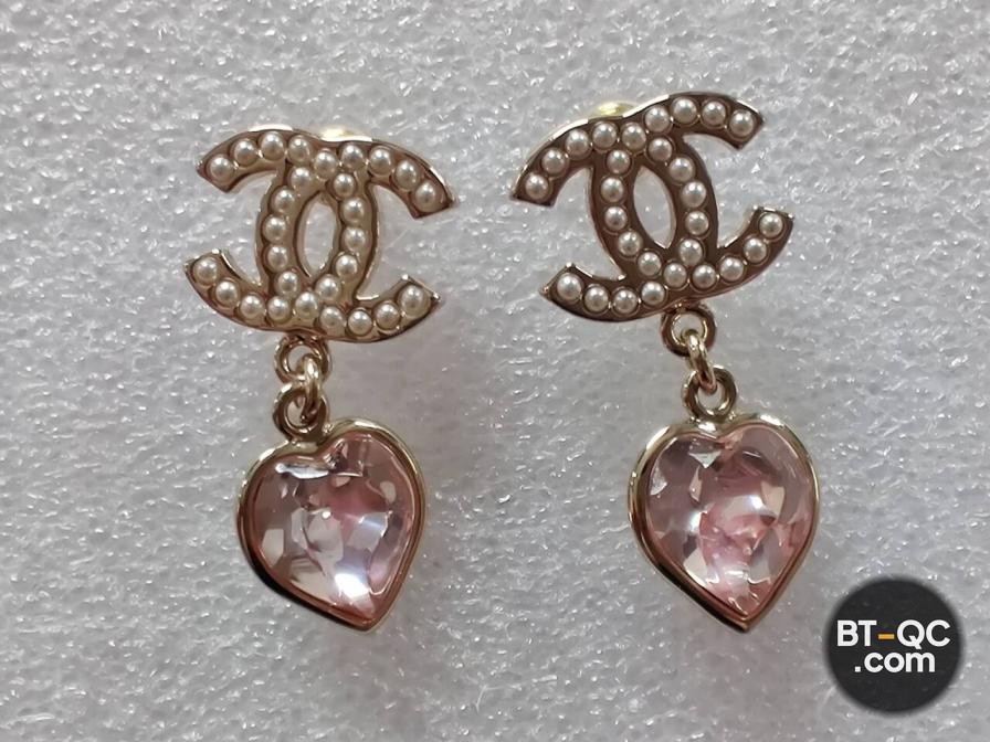 Chanel CC Pearl Heart Drop Earrings QC