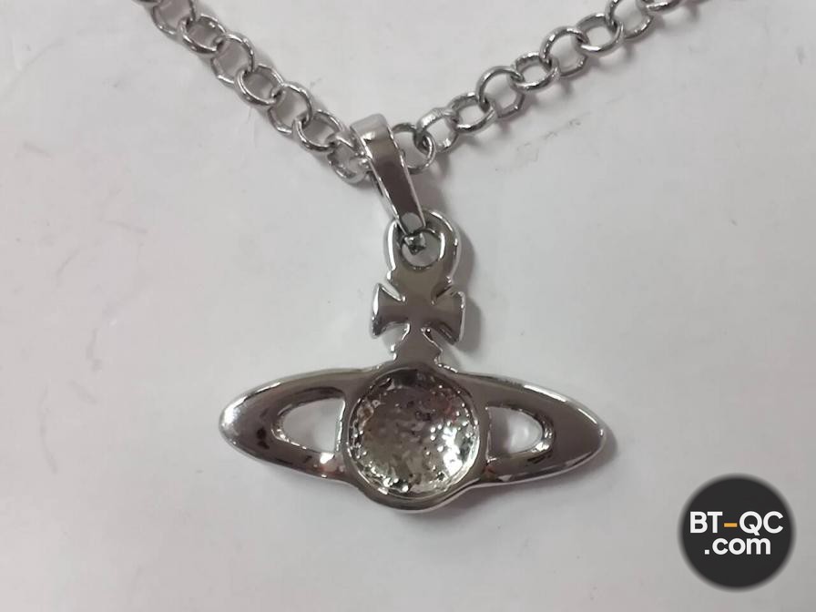 Silver White Full Diamond Small Saturn Necklace-B8008 QC