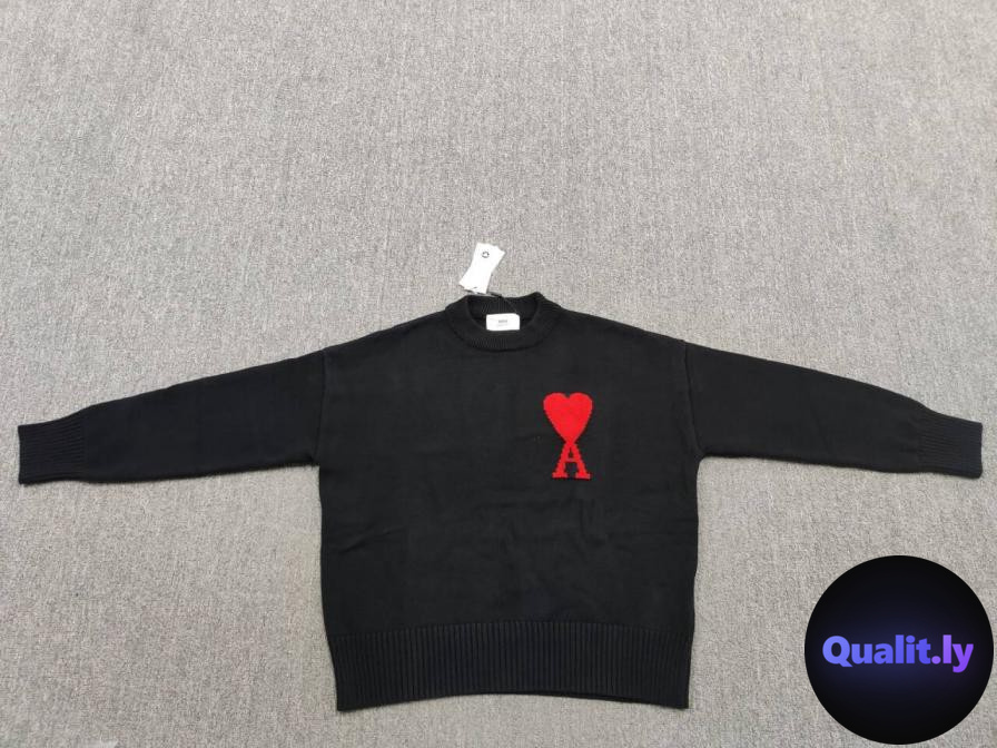 Ami Paris Black Sweater with Red Heart Logo QC