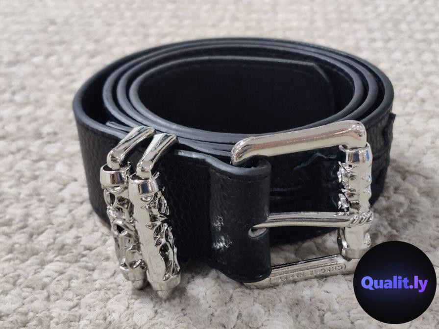 Chrome Hearts Black Leather Belt with Silver Buckle QC