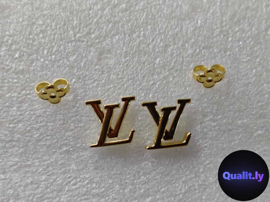 Louis Vuitton LV Monogram Stud Earrings Gold QC