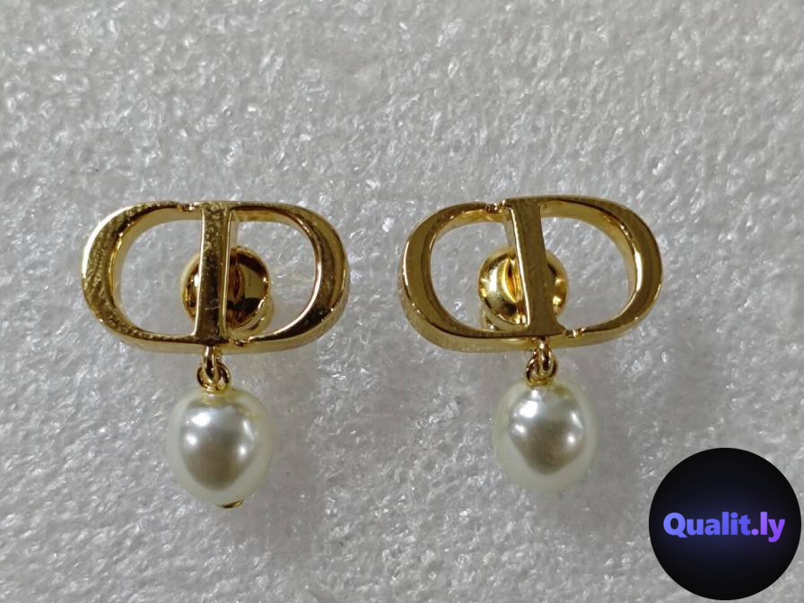 Dior CD Pearl Drop Earrings Gold QC