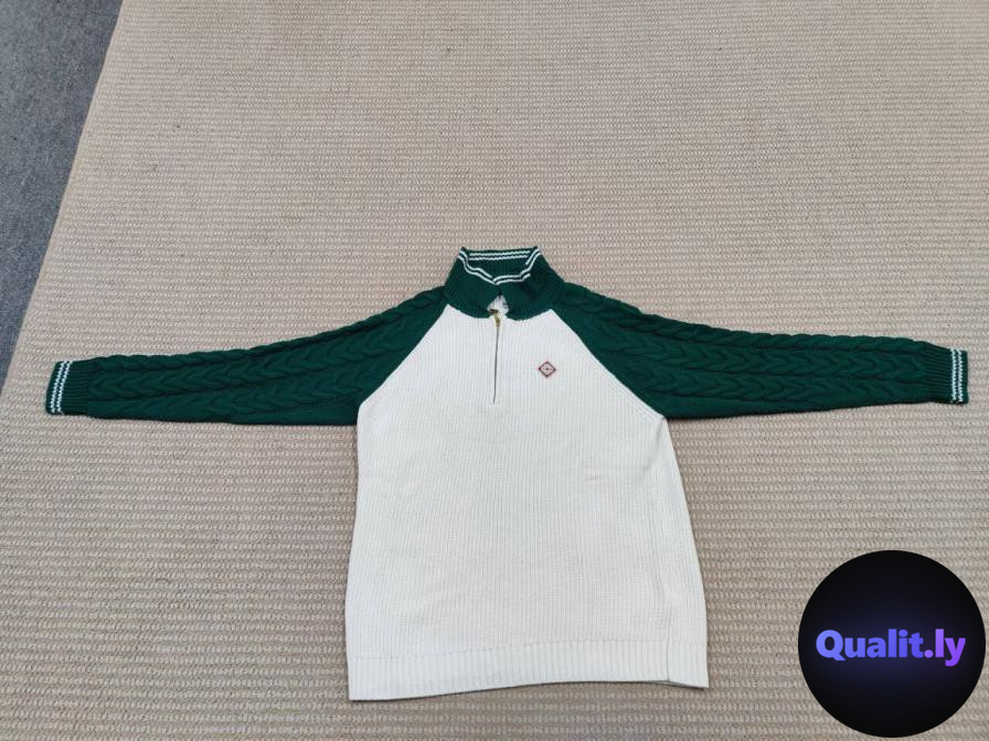 Casablanca Half Zip Cable Knit Sweater Cream Green QC