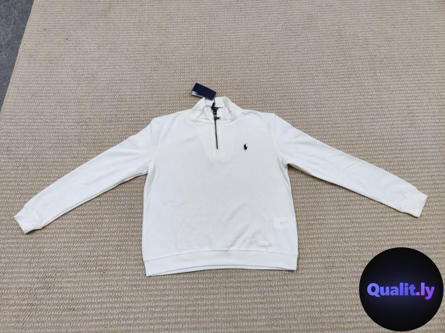 Ralph Lauren Custom Fit Quarter Zip Sweater White QC