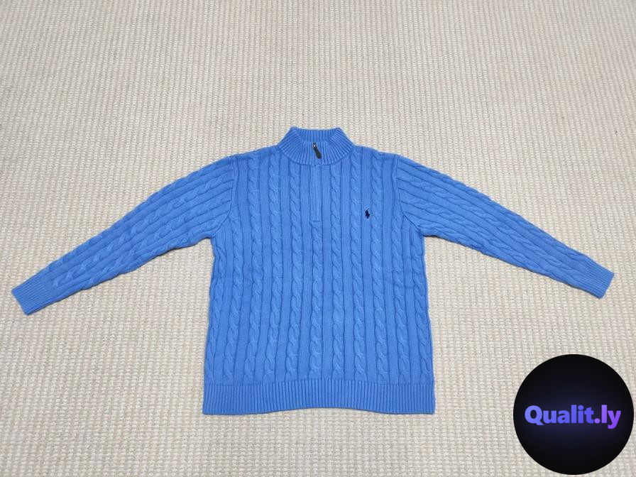 Ralph Lauren Cable Knit Quarter Zip Sweater Blue QC