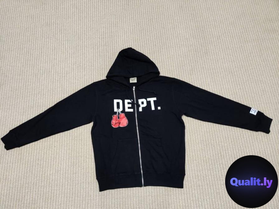 Gallery Dept Black Zip Hoodie Boxing Gloves QC