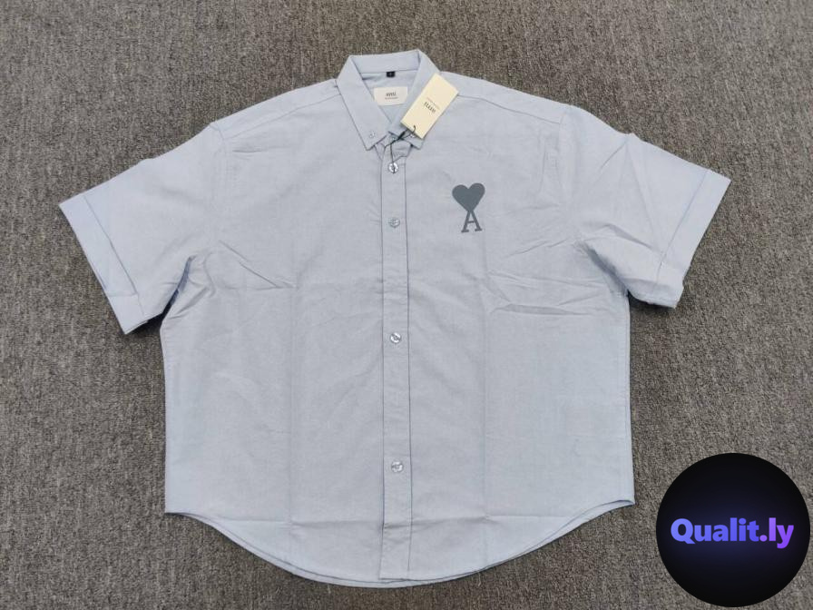 Ami Alexandre Mattiussi Light Blue Heart Logo Short Sleeve Shirt QC