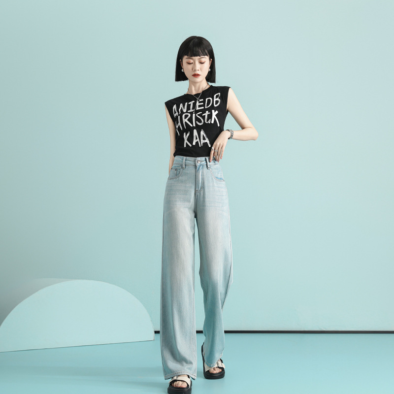 YKK Tencel Jeans Women's Summer Thin Super Soft Texture High Waist Wide Leg Jeans Women's Summer Trousers