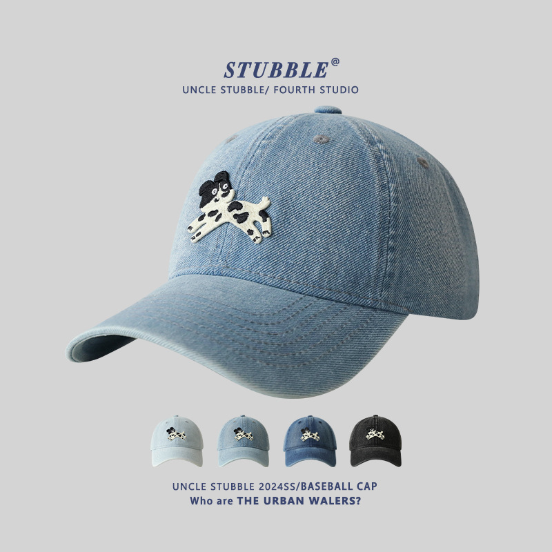 K-Style of Ins Spotted Puppy Cowboy Peaked Cap for Men and Women, Deepened Wide Brim Baseball Hat with Big Head, Big Face, Small Face