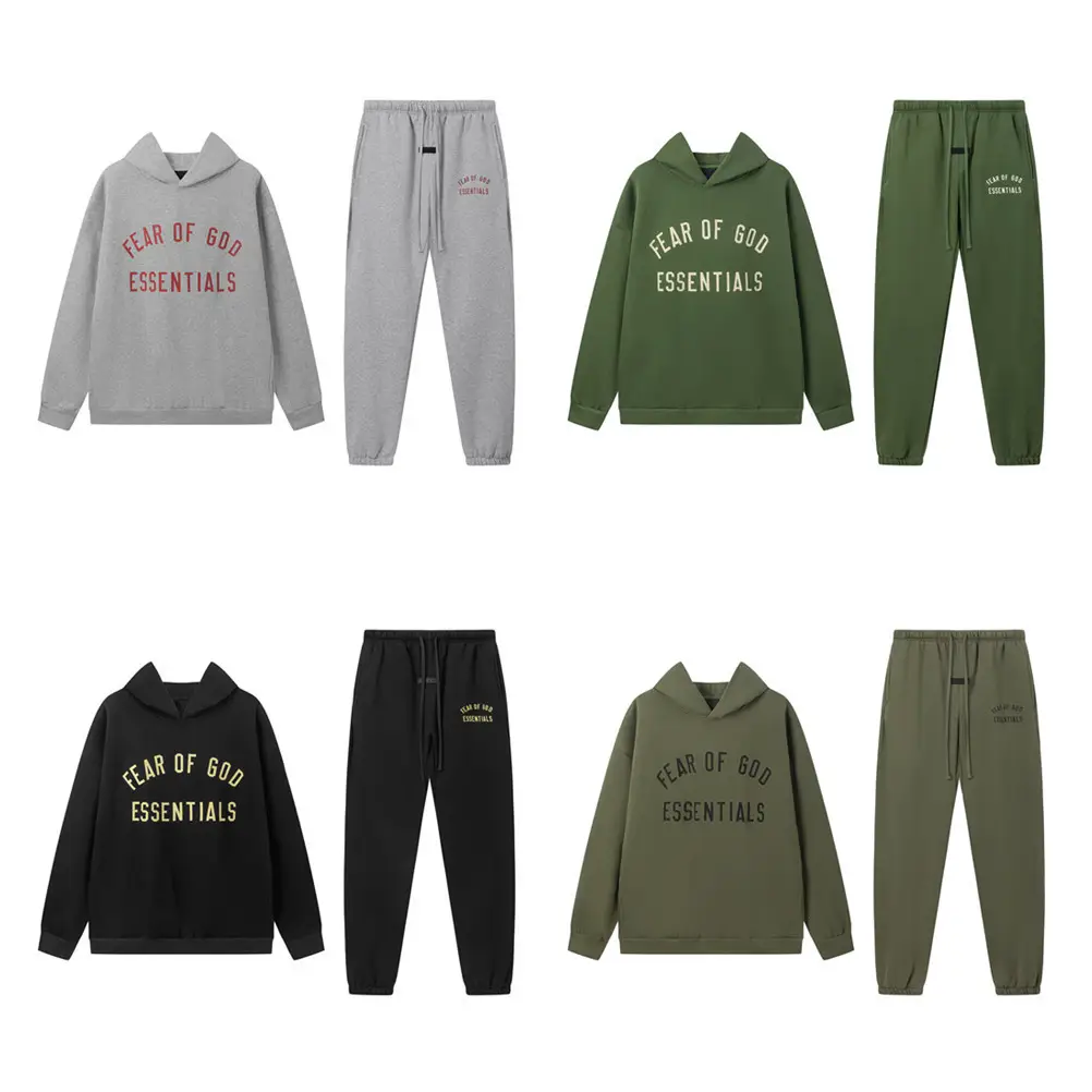 Cross-border foreign trade FOG compound line ESSENTIALS letters slogan padded hoodie sweatshirt men's and women's pants set