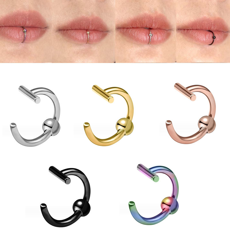 European and American Style Personalized Stainless Steel Non-Piercing Fake Lip Studs, Lip Clips, Lip Rings, Titanium Steel Minimalist Jewelry, Nose Studs, and Nose Rings