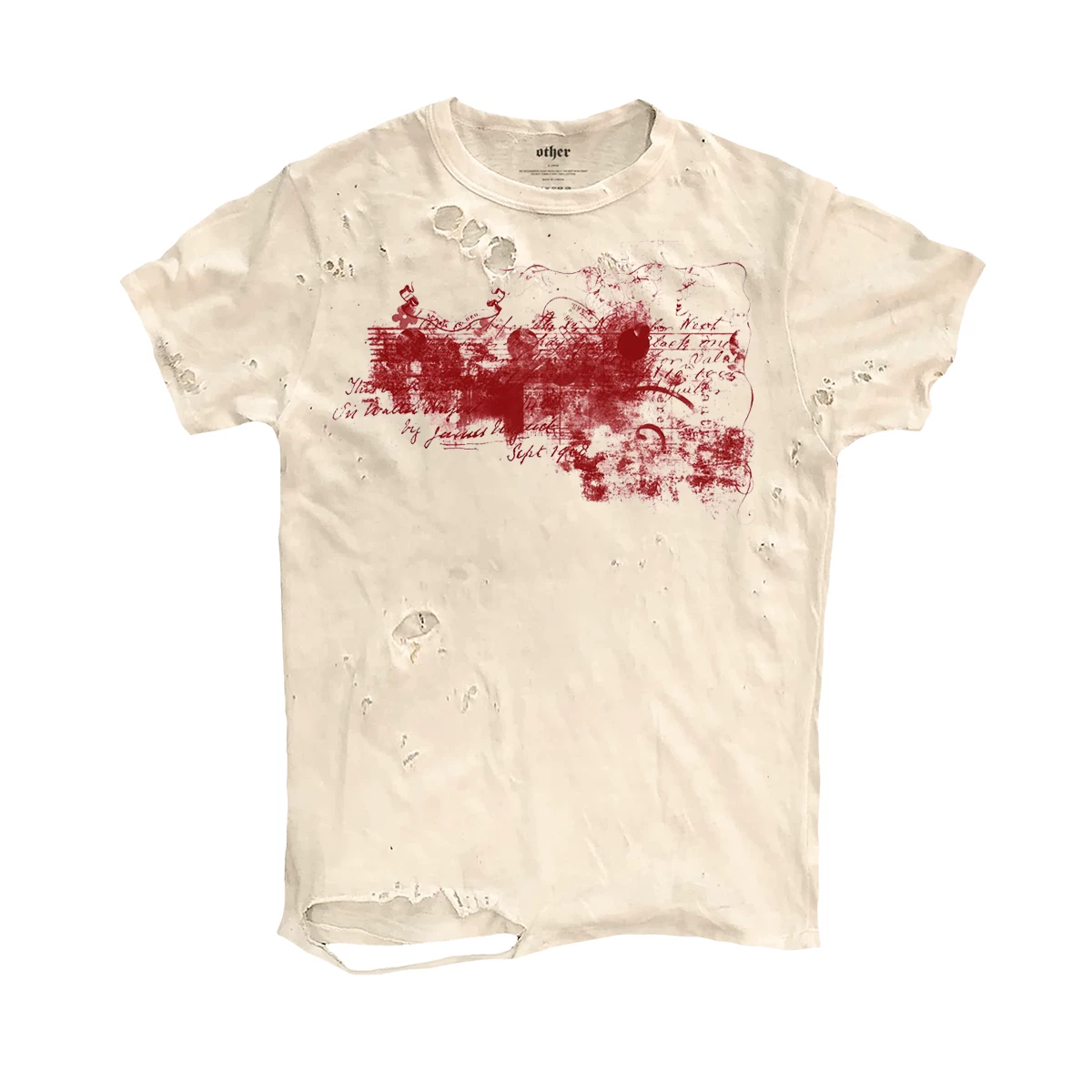 Shibu Chaos Illustration ins Personalized Outfit Trendy Punk Short Sleeve Crew Neck 180g Thin T-Shirt Foto QC de TAOBAO na Qualit.ly