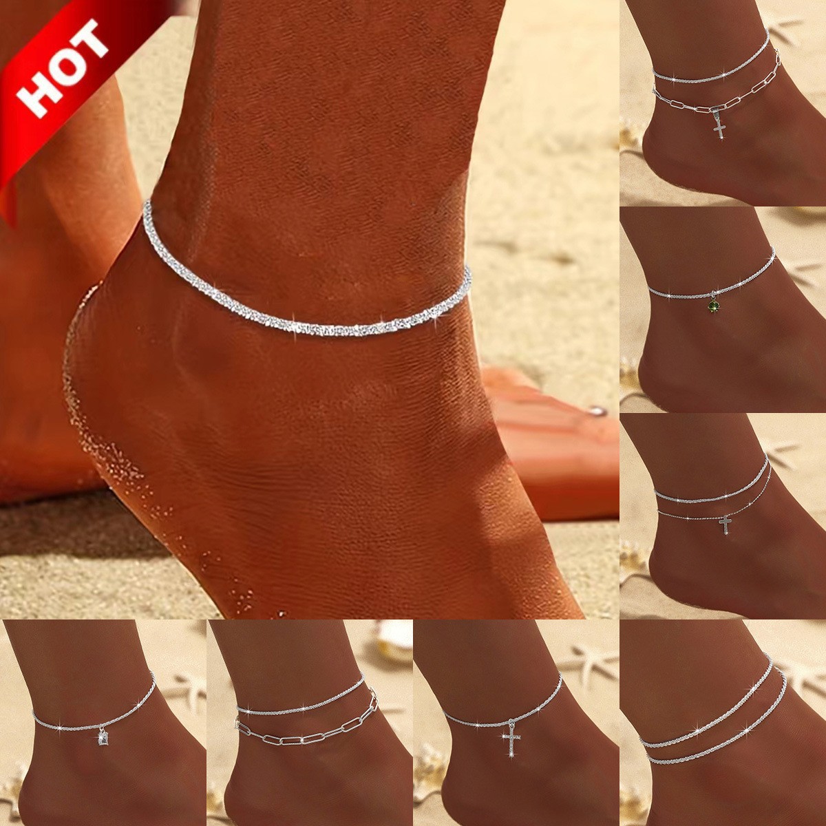 Europe and the United States cross-border hot selling trend sparkling anklet ladies high-grade cold wind flash star footwear