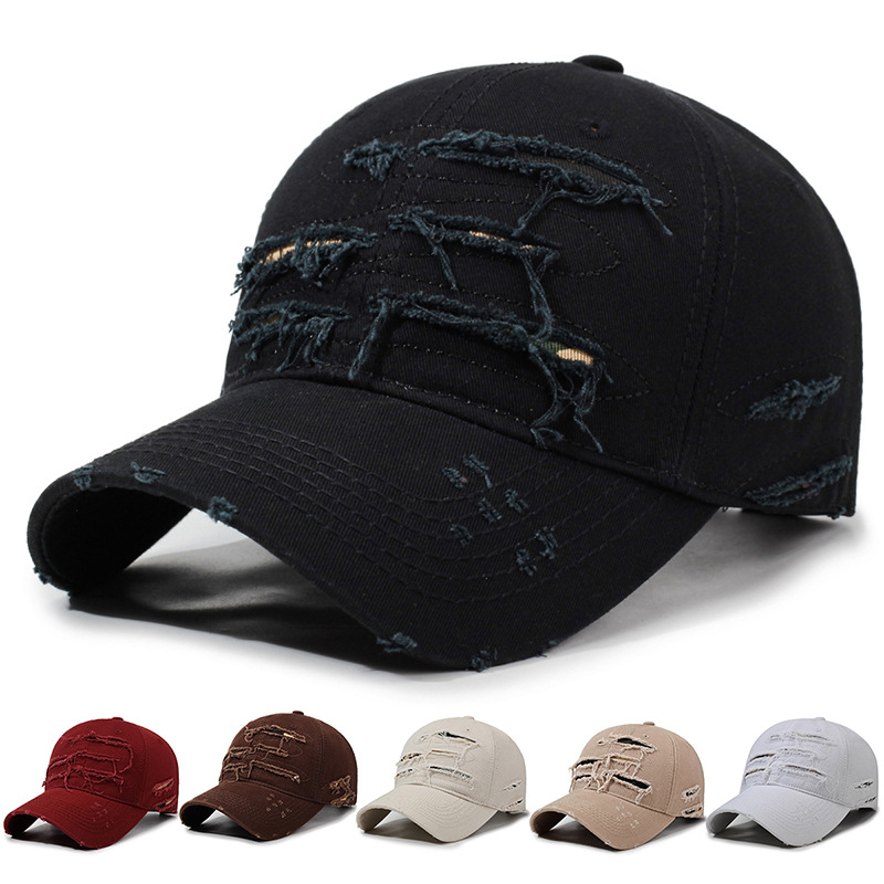 Trendy Retro Distressed Baseball Cap for Women, Korean Style, Deep Crown, Face-Slimming, Vintage Washed Duckbill Cap, Ins Hip-Hop Hat