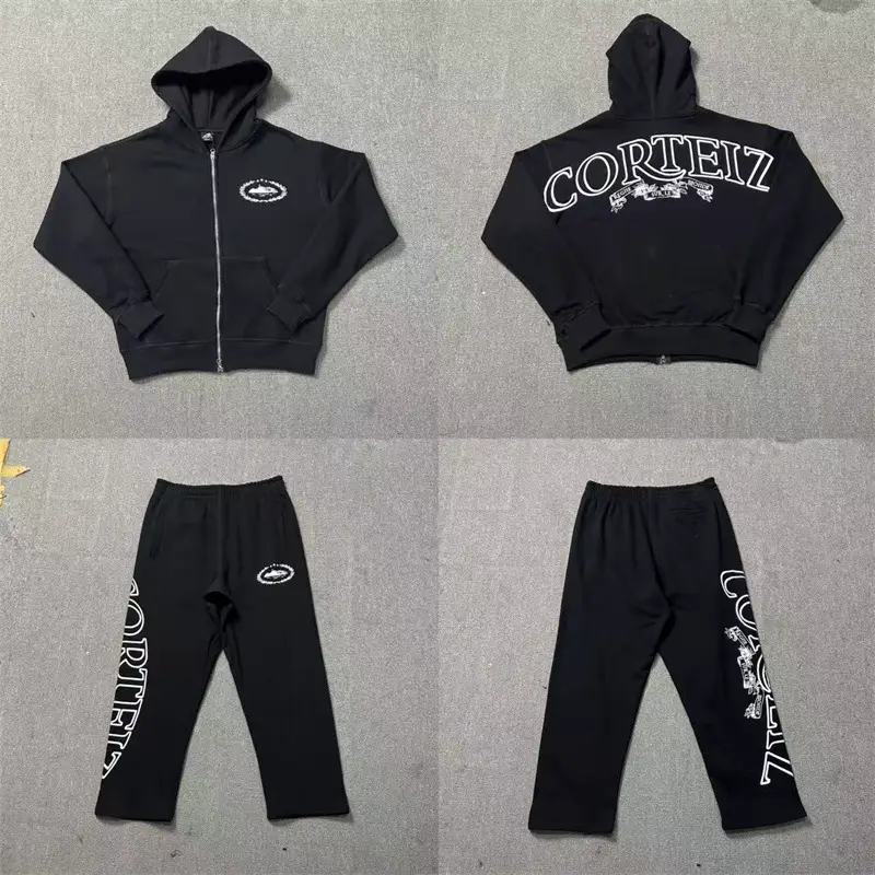 Corteiz Alcatraz Island Print American Style Fashion Brand Casual Cardigan Hoodie High Street Casual Trousers suit Ins