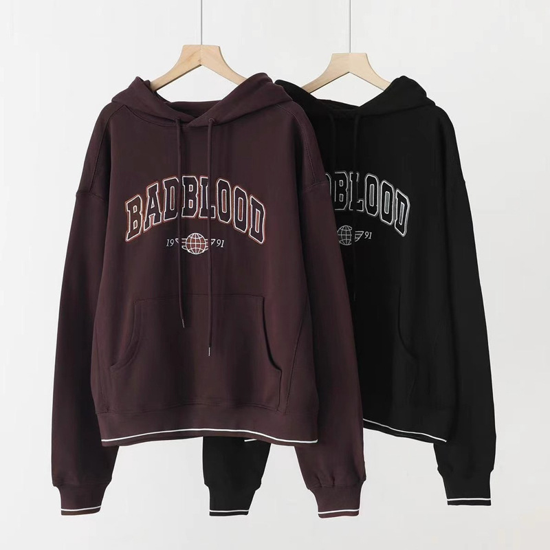 Korean Badblood Bcac Series Sweatshirt Women's American Retro Contrasting Color Casual Sports Loose Hooded Jacket