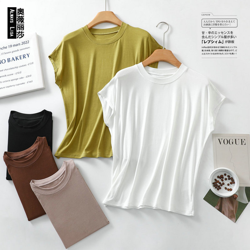 Modal plus size Thread Mask Bat Short-sleeved T-shirt Women's All-match Summer Loose Thin Base Shirt Outer Wear Top