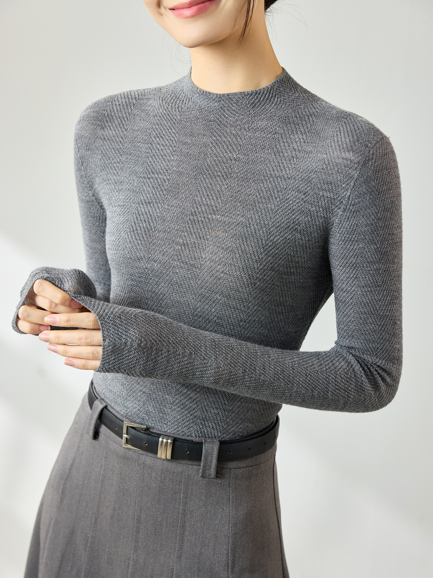 High-End Yangzi Yarn Seamless Knit Sweater for Women, Half-Turtleneck, Water Ripple Pattern, Pullover, 100% Pure Wool, Mocha Sweater