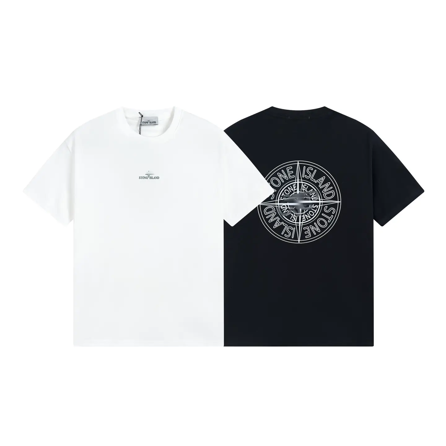 Stone 2024 Trendy New Short-Sleeve Couple's Pure Cotton T-Shirt with Large Compass and Cross Embroidery Logo