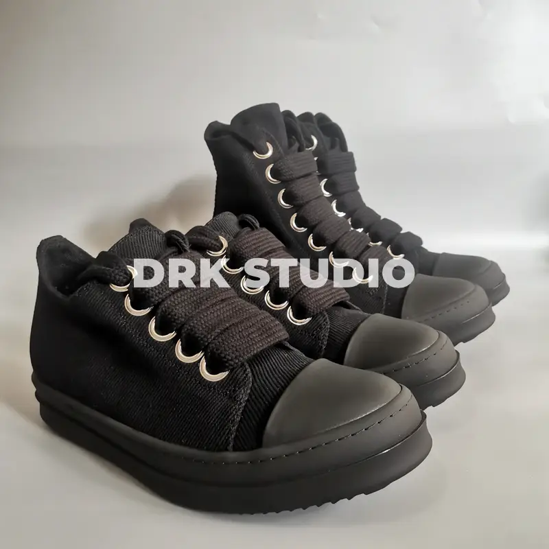 D's Homemade Secondary Line All Black Thick Twill Large Eyelet Thick Laces High-Top Shoes Low-Top Men's and Women's Same Style Couple Shoes