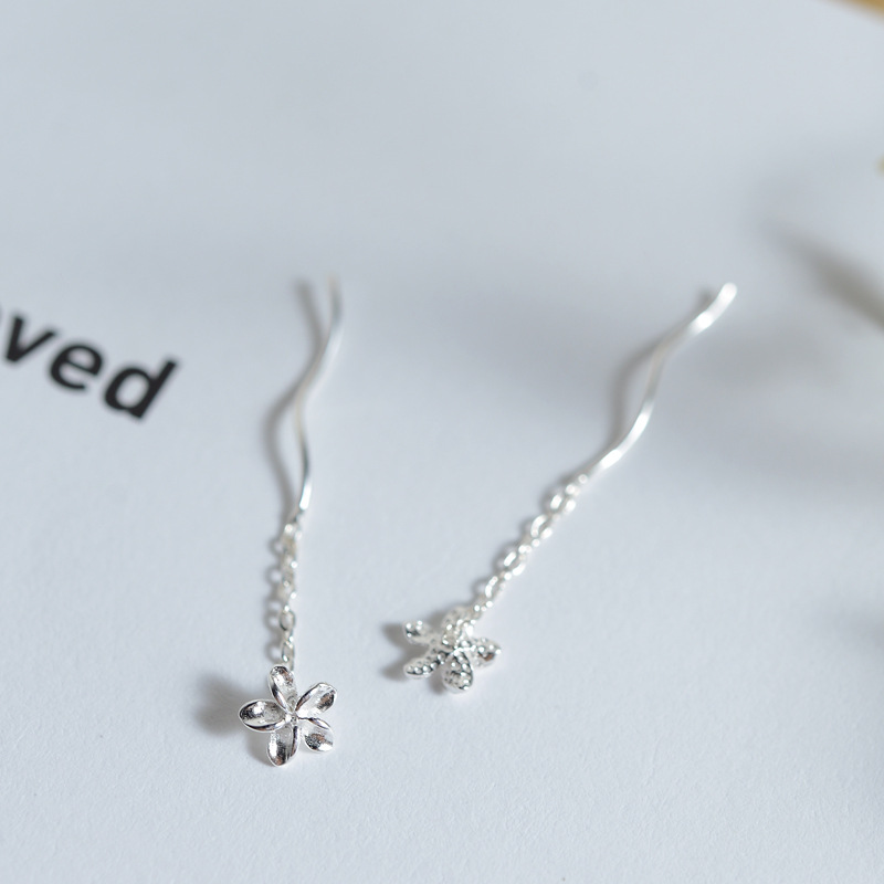 925 Sterling Silver Earrings Egg Flower Ear Line Plain Flower Ear Money Simple Fresh Silver Jewelry 8314